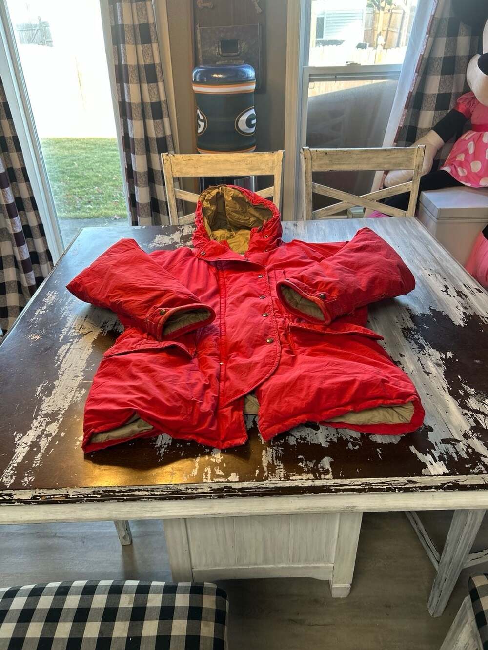 Vintage Polo Ralph Lauren Red Down Parka Jacket Size Large Distressed